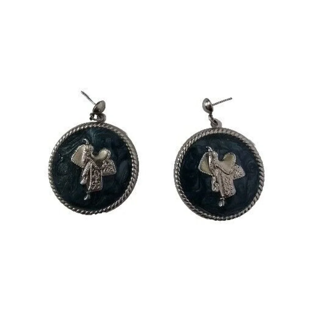 Cowboy Saddle Western‎ Post Earrings Artisan